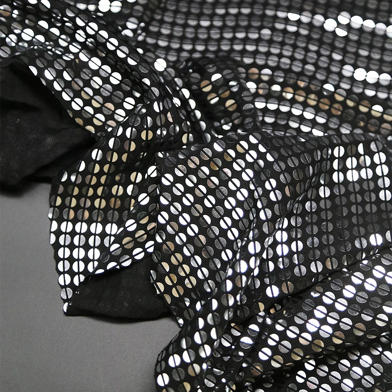 Glitter Silver Mirror Sequin Stretch Fabric Highly Reflective Hot Silver Background Stage Performance Dress Designer Fabrics