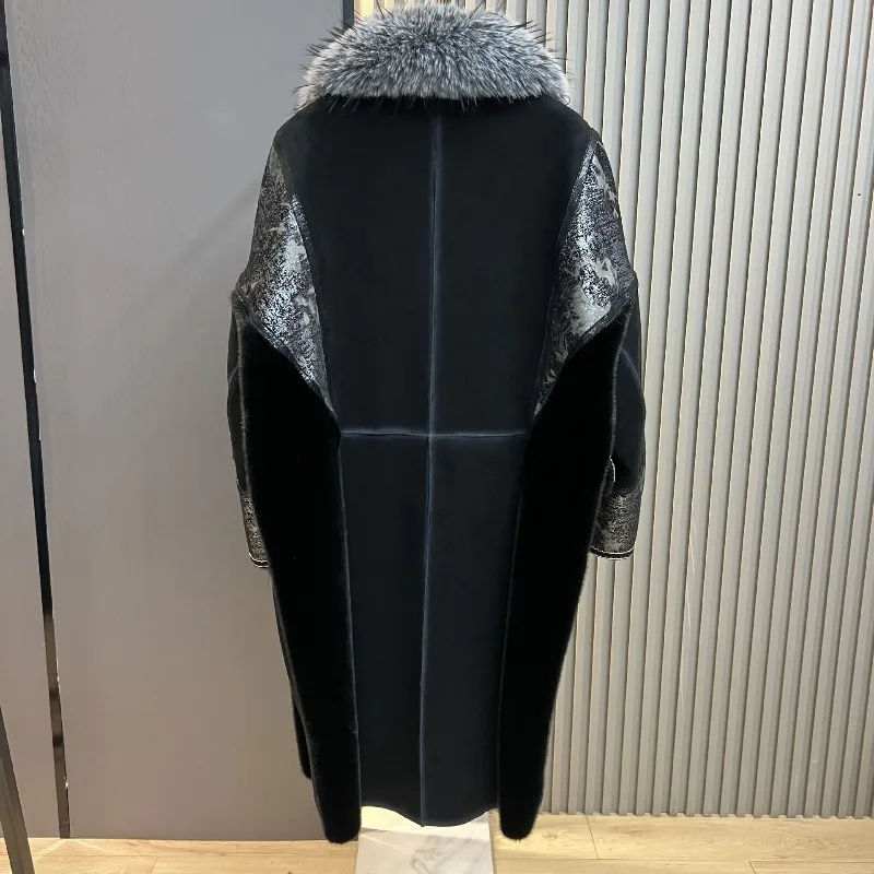 Woolen Coat Ladies 2025 Winter New Thickened Warm Faux Fur Integrated Fox Furry Collar Korean Style Loose Overcoat Outwear Women