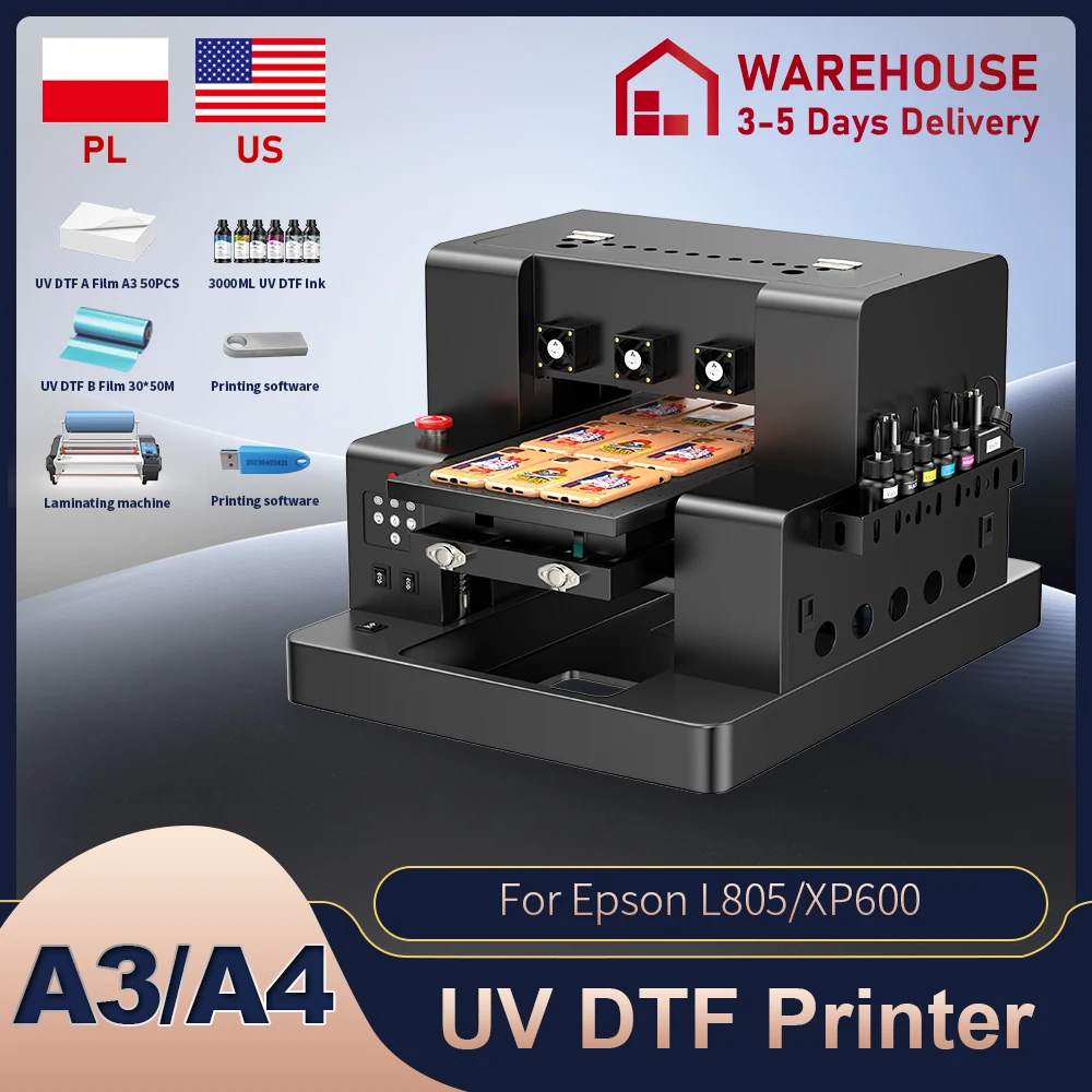 A3/A4 UV Printer L805/XP600 Impressora UV Flatbed Printing Machine A3 UV DTF Sticker Printers For Acrylic Wood Bottle Mug Glass