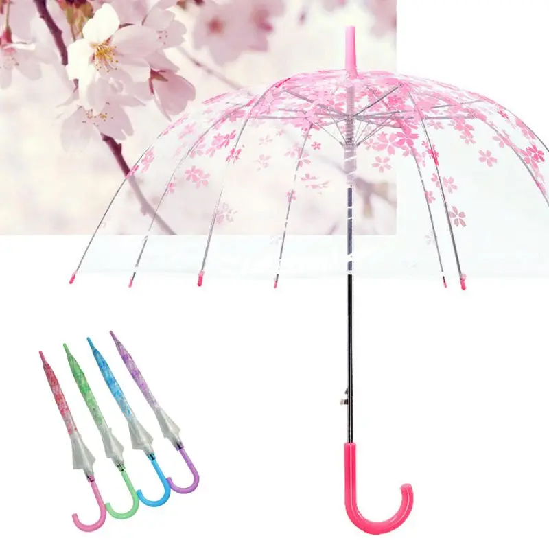 Romantic Transparent Clear Flowers Bubble Dome Umbrella Half Automatic For Wind