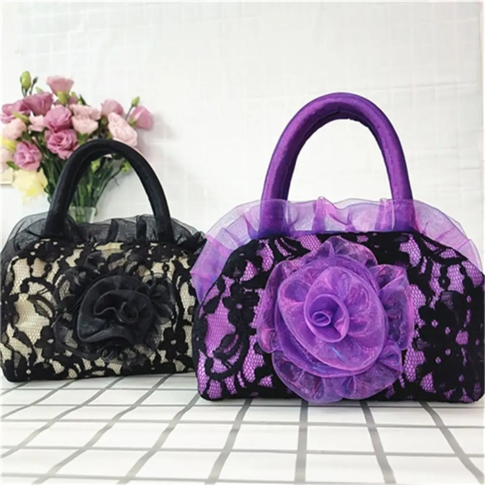 

Soft Floral Decor Rose Flower Handbag Retro Ethnic Style Lace Mommy Bag with Handle Cosmetic Bag Ladies Clutch Bag Women 가방