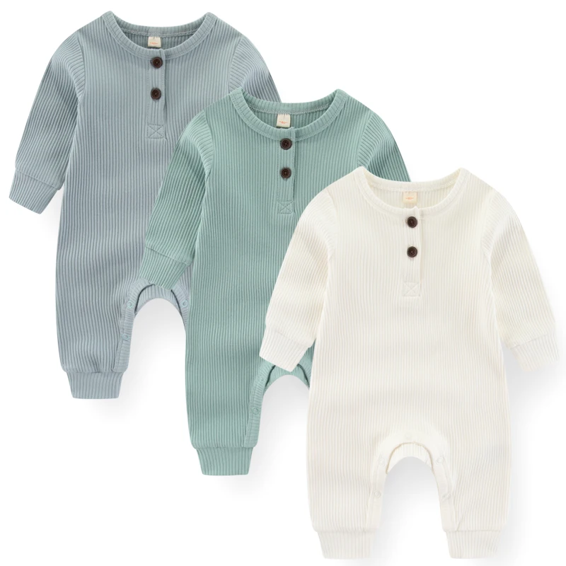 Newborn 1/2/3 Pieces Unisex Solid Color Baby Boy Clothes Sets 0-24M Baby Girl Clothes Autumn Rompers Long Sleeve