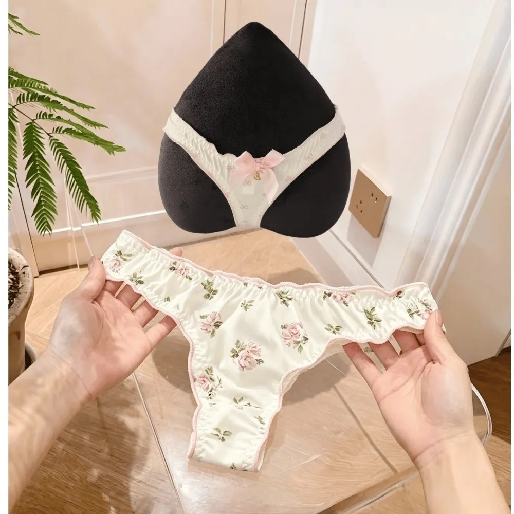 Japanischer Stil, süße Schleife, Damen-Slips, Blumenmuster, niedrige Taille, Mädchen-Slips, Unterwäsche aus Eisseide mit Rüschen, bedruckt, für Damen – Detail 12