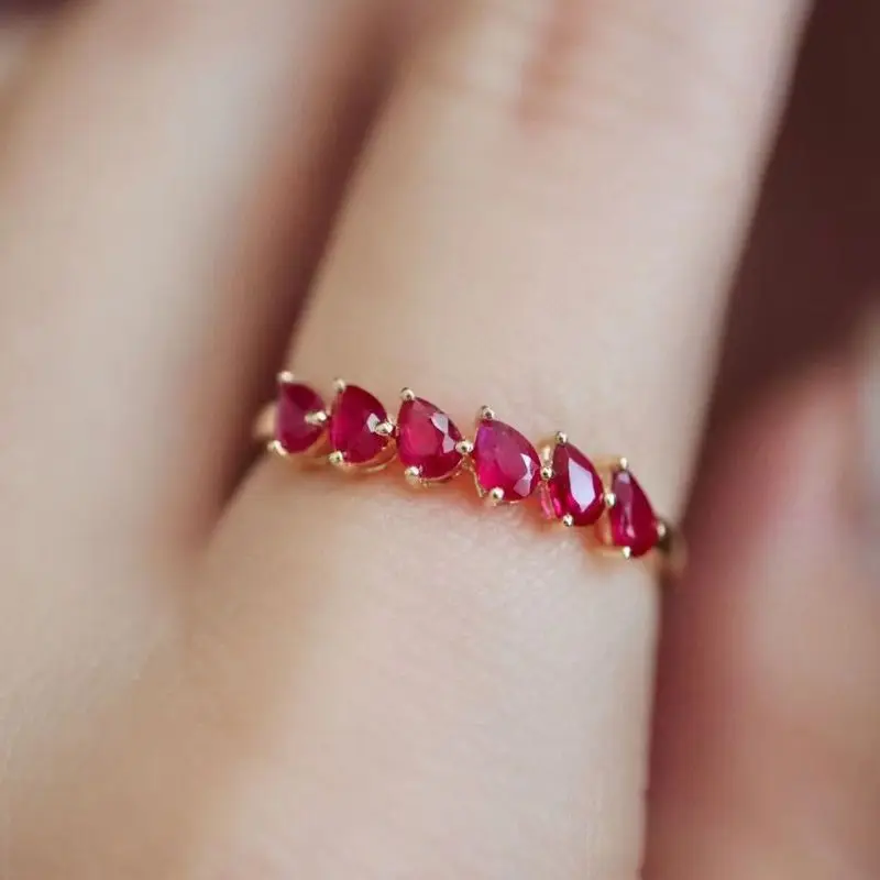 

Fashion's S925 Sterling Silver Gold Plated Retro pearl cut ruby red zircon Women's Luxury elegant Daily fine jewelry