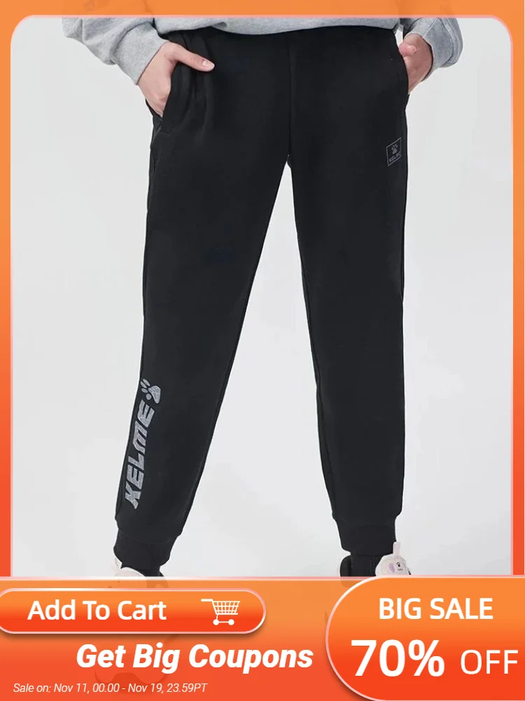 

Мужские вязаные брюки на флисовой подкладке Kelme, зимние плотные серые спортивные брюки, повседневные спортивные брюки с завязкой на щиколотке