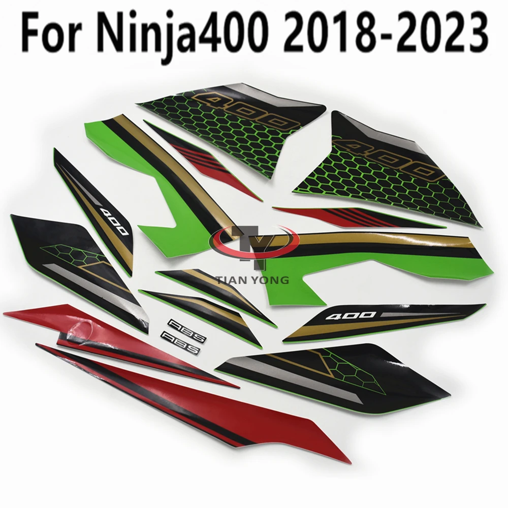 Motocicleta adesivos para Ninja400, grade verde e preta, serigrafia Applique, kit de decalque carroçaria, 2018-2023