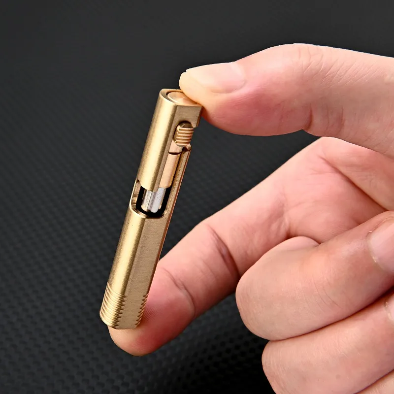 Outdoors EDC Brass Writing Tools Cylindrical Bolt Ballpoint Pen Mini Keychain Business Signature Stationery Gift Pen EDC