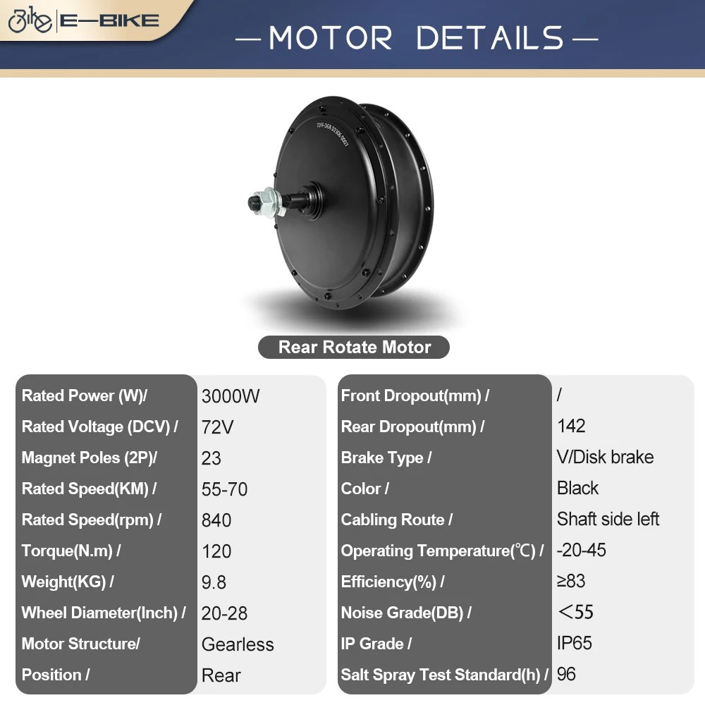 MXUS Brand 72V3000W Hub Motor XF3K Ebike Brushless Non-gear Hub Motor for Electric Bicycle Controller Kit