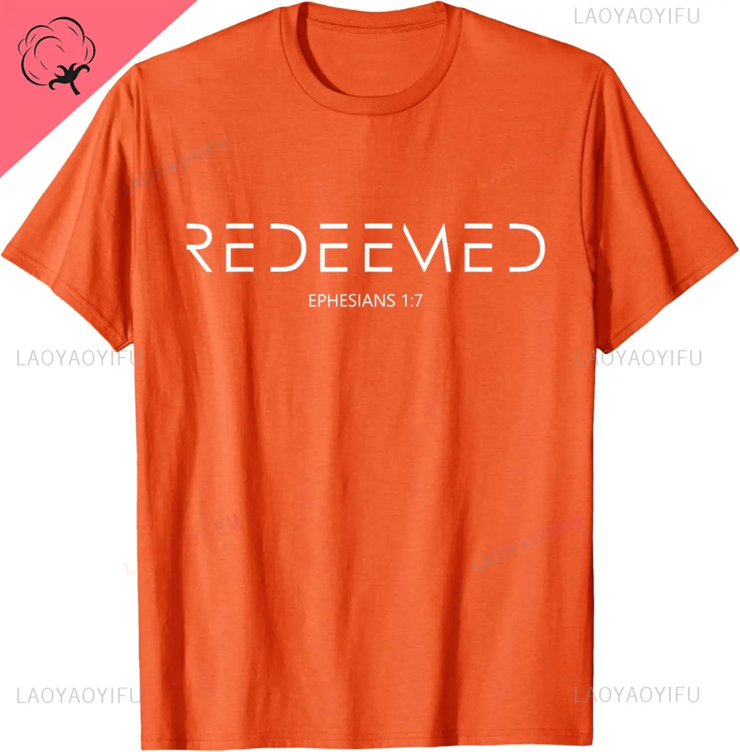 Ephesians 1 7 Christian Bible Verse Redemption Redeemed T-Shirt Cotton Men's T-shirts Vintage Clothes Breathable and Comfortable