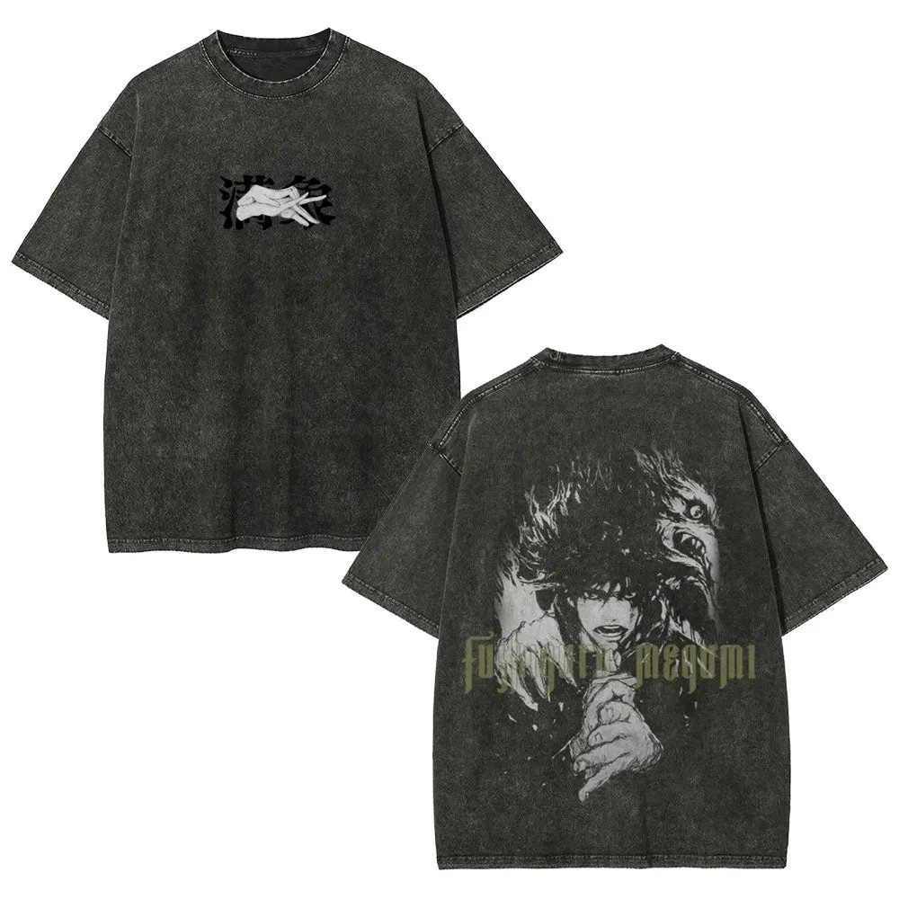 Jujutsu Kaisen Fushiguro Megumi Anime Printing T-shirt Men's Clothing Women's 2026 Summer Cotton Washed Short-sleeved T Shirt