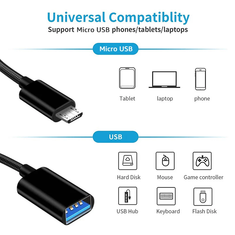 Adaptateur micro USB OTG mâle vers femelle 2.0, câble pour Samsung, Huawei, Xiaomi, téléphone Android, clé USB