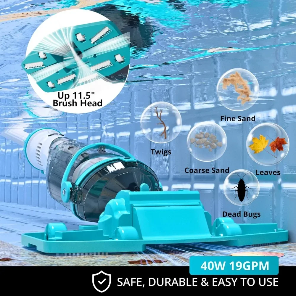 Customizable 2025Upgraded Cordless Pool Vacuum for Above Ground,LED Display&11.5" Wider Head,Handheld Pool Spa Vacuum Cleaner fo