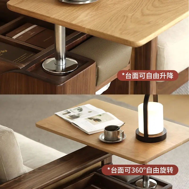 Black walnut lifting side table, living room multi-functional trolley coffee table, modern simple home mobile sofa side cabinet
