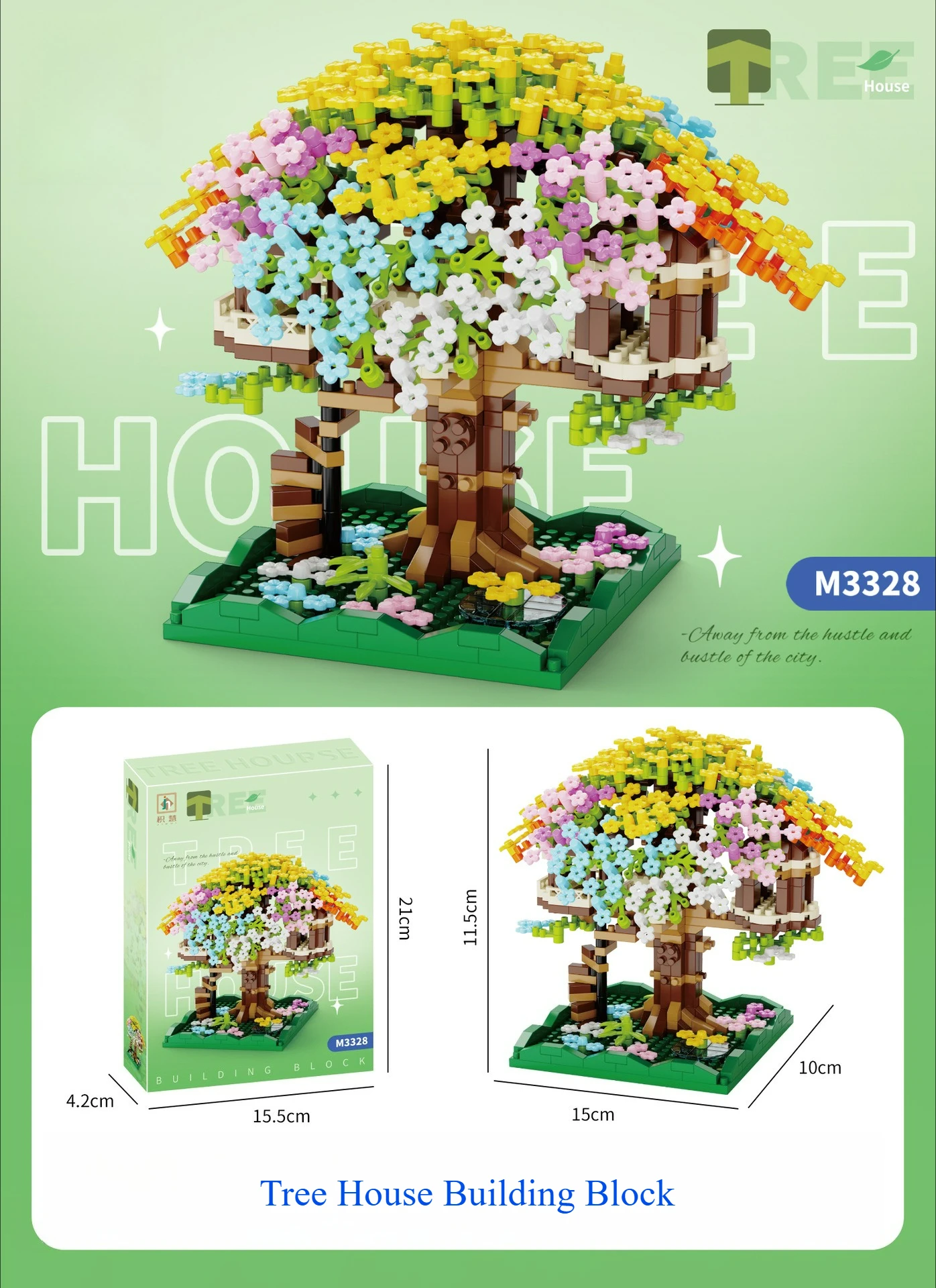 MOC-casa de flor de cerezo, modelo de bloques de construcción, rompecabezas, artículo de decoración, ladrillos de árbol de arcoíris, rompecabezas, juguete DIY, regalo para niños