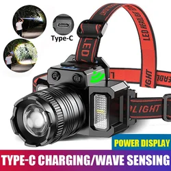 High Bright T51 LED Sensor Headlamp USB C Rechargeable Headlight Led Head Torch With built-in battery Camping Fishing Lantern