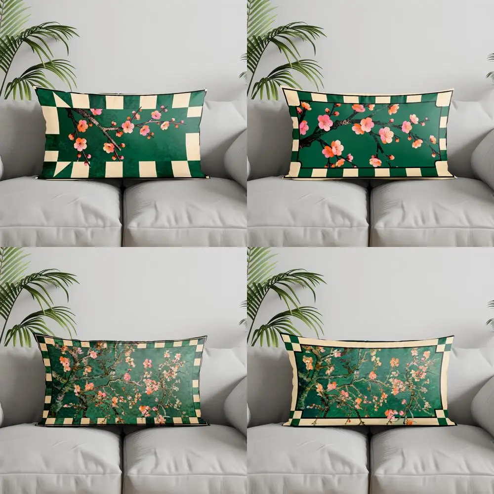 

Подушка с 2D-рисунком в виде вишневого цветка и шахматной доски, подходит для дивана, спальни, автомобиля, наволочка, прямоугольная подушка для спины
