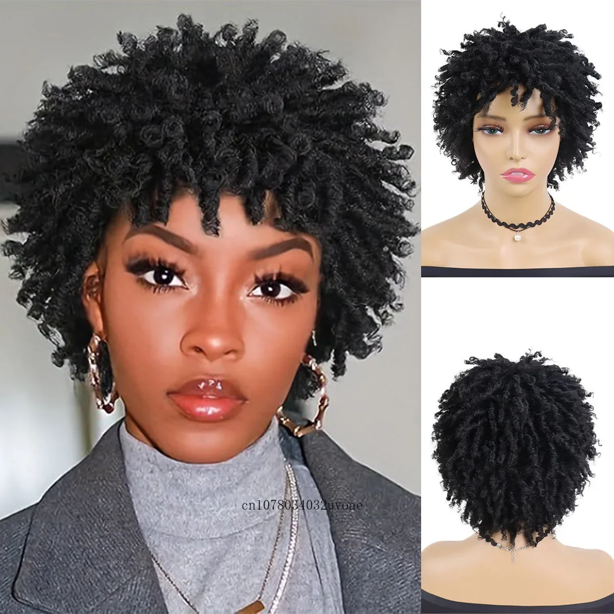 Synthetic Braided Wigs for Women Locs Crochet Twist Hair Short Afro Wig Ladies Dreadlock Wig Black Daily Curly Cool Girl Bouncy