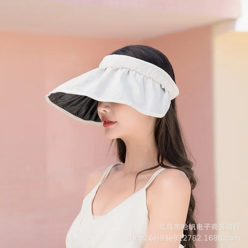 Summer Women's UV Visor Hat, Black Lining Bucket Sun Cap, Convertible Shell Hat with Headband, Face Cover