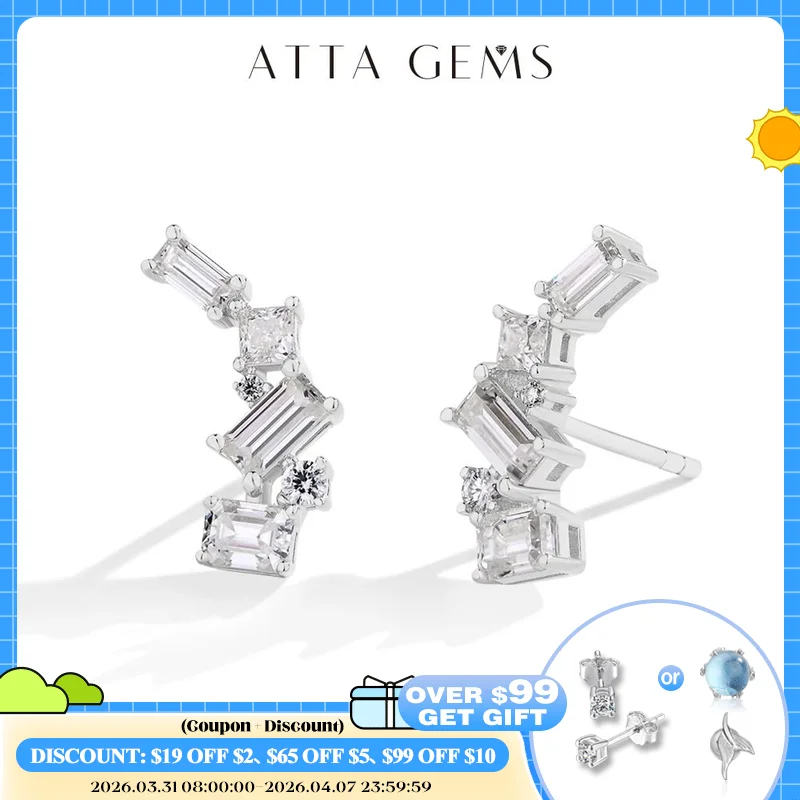 

Серьги ATTAGEMS с блестящим синтетическим муассанитом для женщин, геометрические серьги из стерлингового серебра S925, элегантные украшения для помолвки и свадьбы