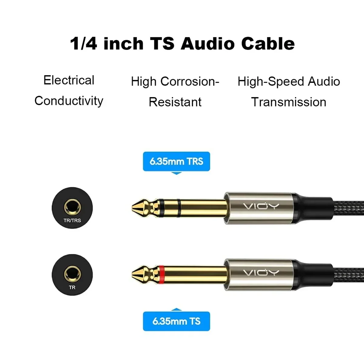 1/4 Inch Guitar Instrument Cable Jack 6.35mm Male To Male Mono Audio Cord for Guitar Piano Bass Keyboard Speaker Amplifier Etc