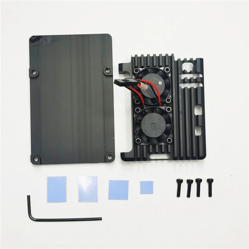 Raspberry Pi 5 Case Dual Fan Heat Sink with Aluminum Alloy Shell Metal Box Protective and Heat Conduction Pad