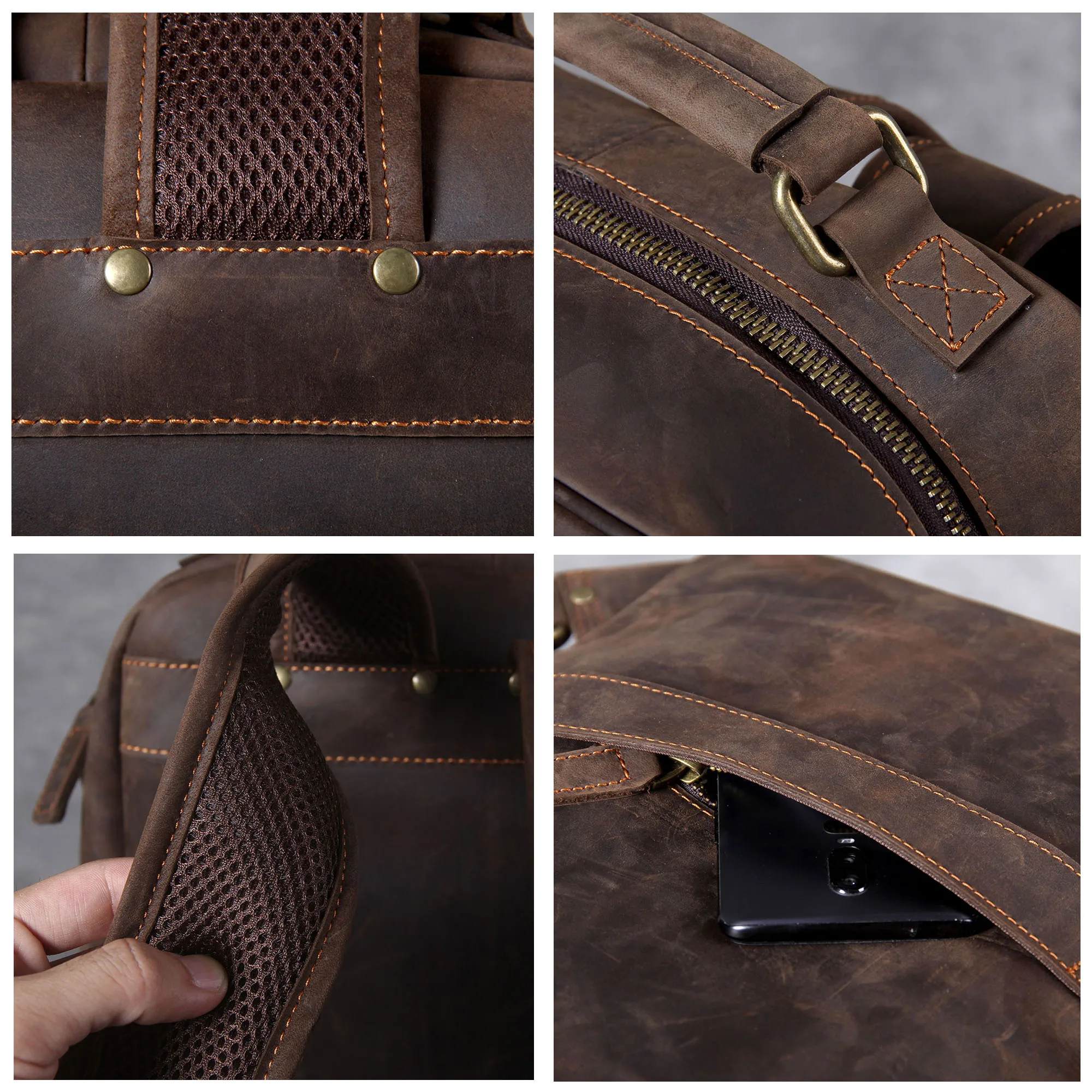 S.WORKER Vintage Echtleder-Rucksack für Herren, Große Laptop-Schultertasche, Klassische Vintage Crazy Horse Reise- und Schultasche – Detail 12