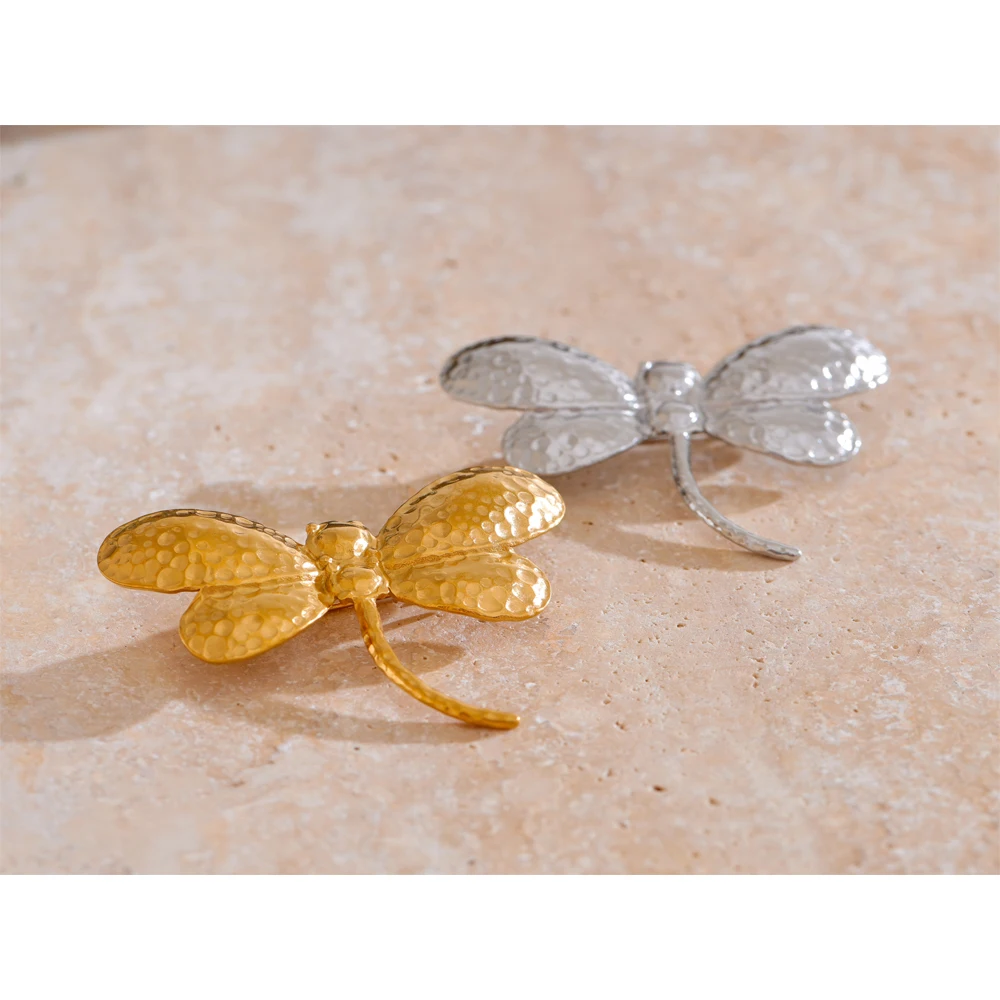 Yhpup Waterproof  Stainless Steel Metal Dragonfly Brooches Pin Trendy Costume Accessories Daily Wear Jewelry