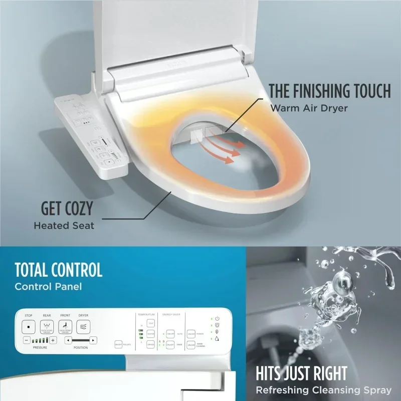 For KC2 Electronic Bidet Toilet Seat with Heated Seat and SoftClose Lid, Elongated, Cotton White - SW3024#01, KC2Elonga