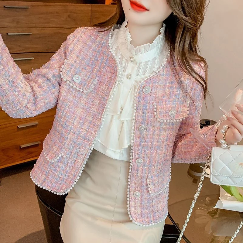 

Autumn Woman Jacket O Neck Long Sleeve Small Fragrance Tweed Coat Chaquetas Para Mujer Chic Elegant Outwear Clothes U777