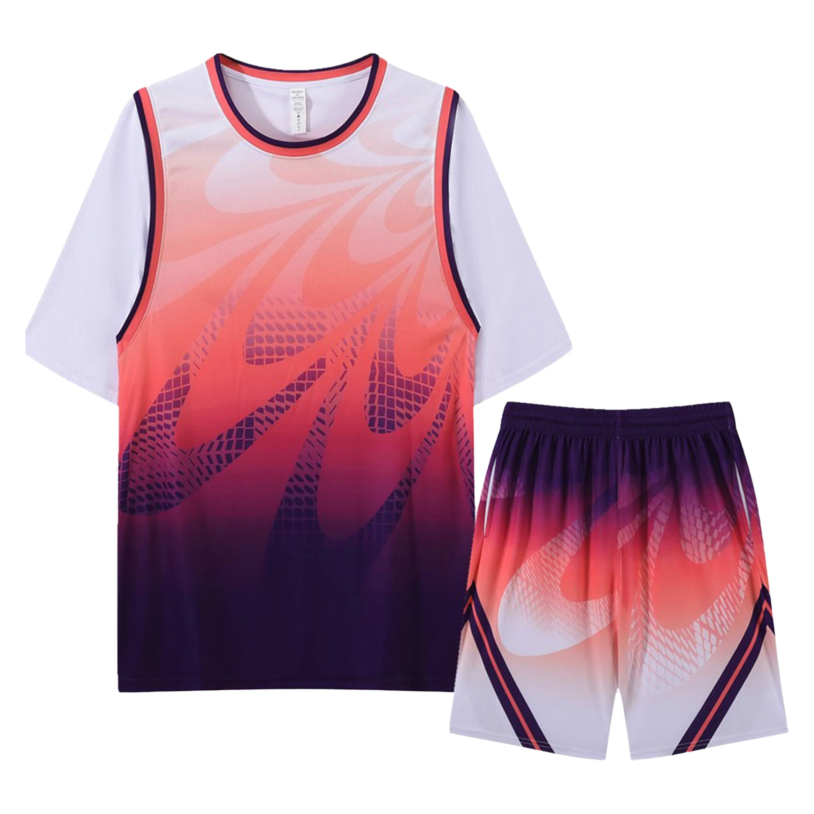 Kids Boys Girls Basketball Football Uniform Team Training 2-piece Sportswear Outfit Short Sleeve Jersey Top with Shorts Suits