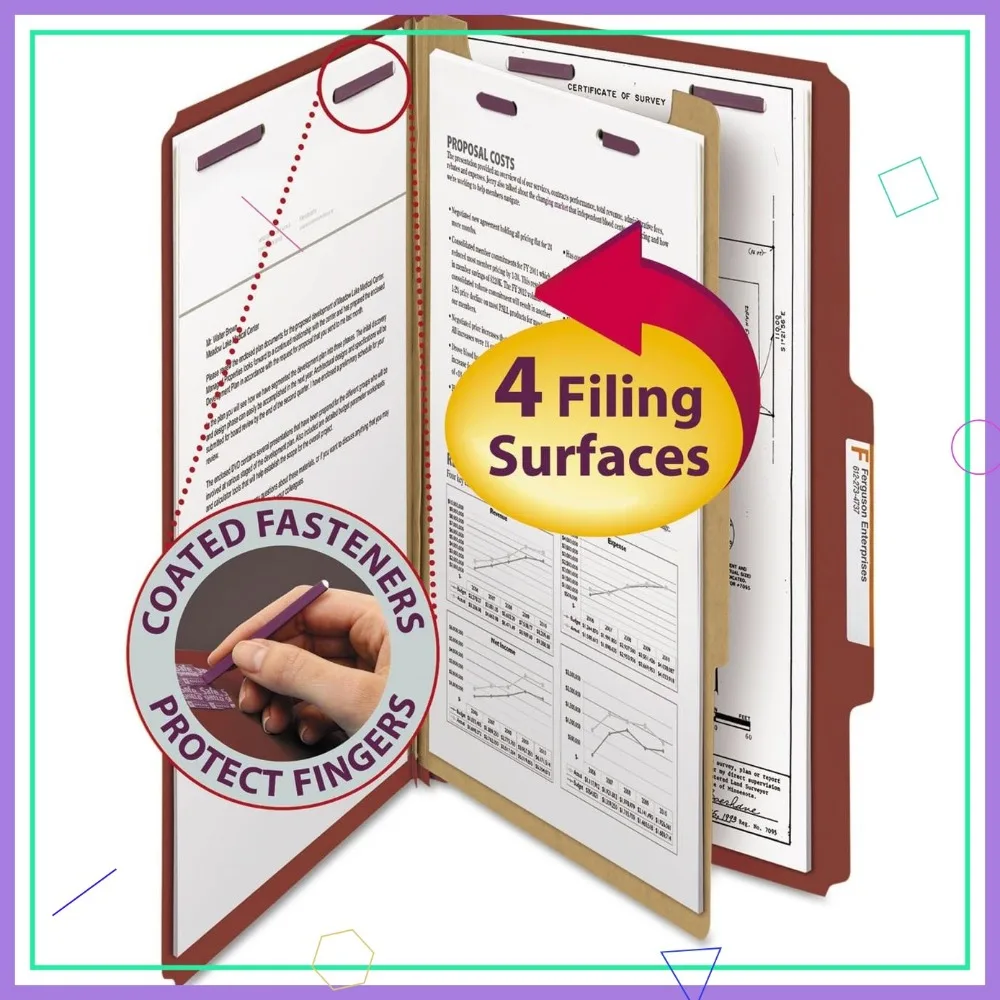 Legal Size Red Pressboard File Folder with Fasteners, 1 Divider, 2" Expansion, 10 per Box