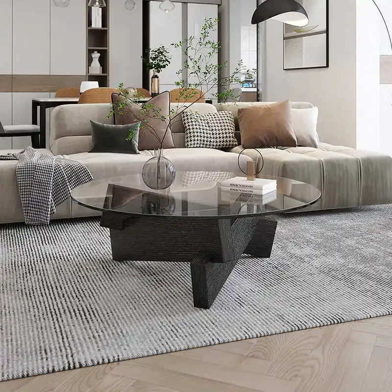 

Minimalist Small Center Tea Table Sedentary Glass Round Coffee Simple Modern Living Room Household Apartment Garden Furniture