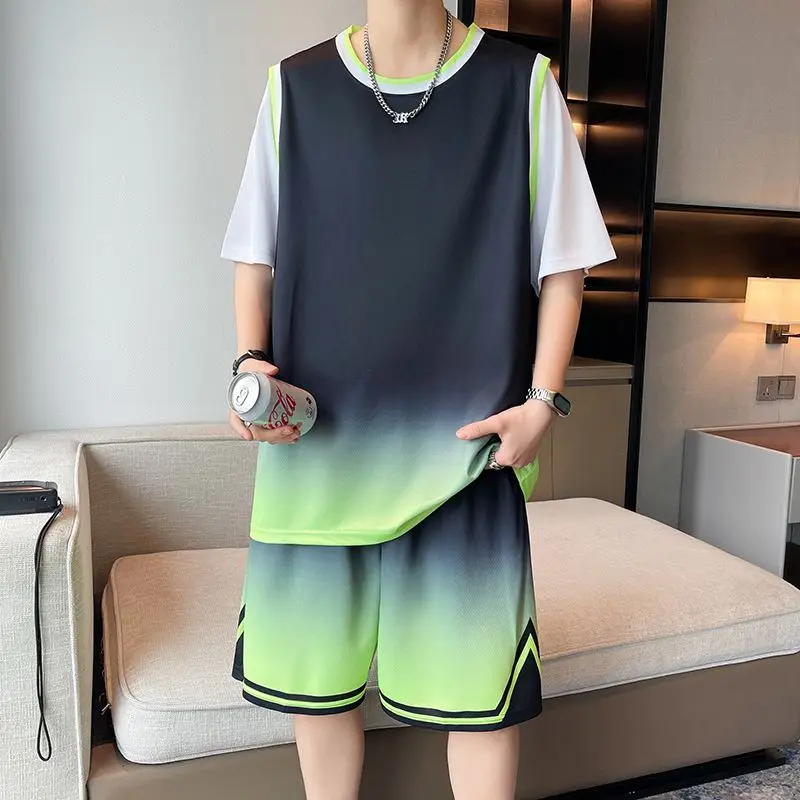 

Teen Boys Summer Basketball Uniform Set Quick Dry Breathable Athletic Shorts Jersey Loose Casual Gym Running Sports Suit Outfit