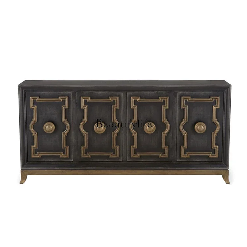 

56American neoclassical solid wood entrance cabinet, living room high American storage, dining side tea narrow cabinet