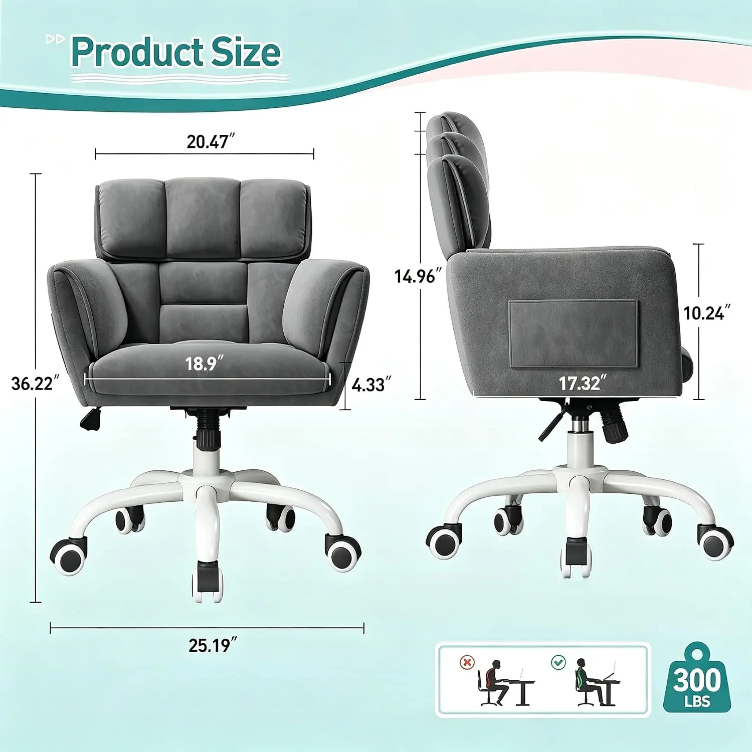 Desk Chair with Armrests & Side Pocket, Soft-Touch Velvet