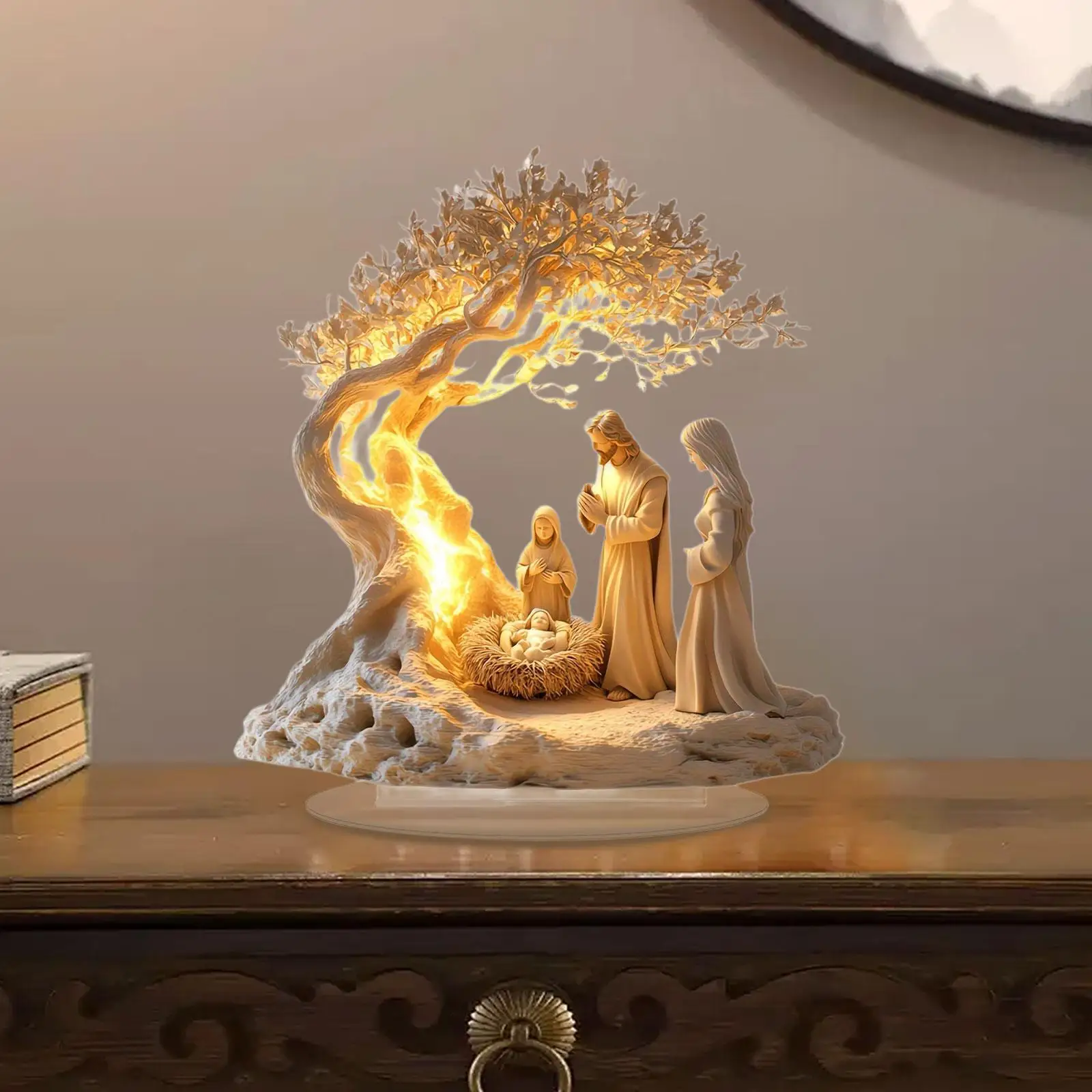 1Pc Nativity Jesus Birth Figurine Christmas Statue Decorative Collection Artwork 2D Flat Acrylic Ornament for Home Office Party