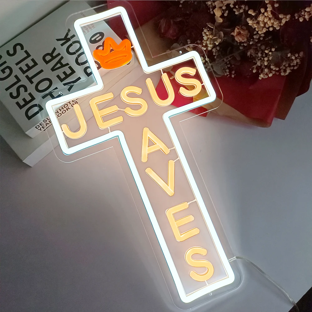 Jesus Cross Neon Sign God Jesus Christ Cross Light up LED Sign Wall Mounted Cross Light for Home Party Meditation Easter Gift