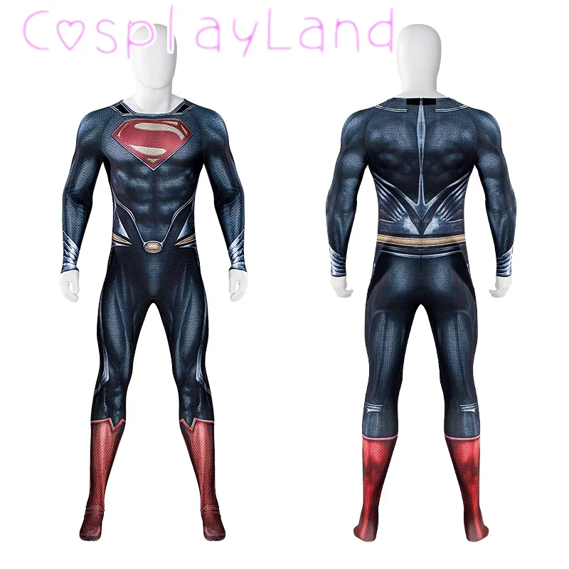 

Halloween Carnival Clothes Superhero Clark Jumpsuit Cosplay Costume Adult Men Steel Suit Printing Bodysuit With Cloak