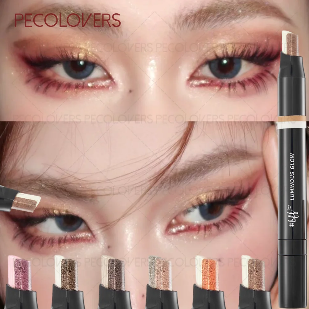 1 barra de sombra de ojos de doble Color con purpurina, lápiz de sombra de ojos de larga duración resistente al agua con gradiente metálico brillante