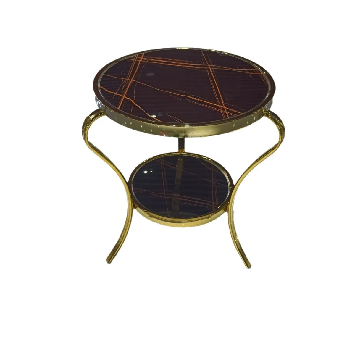 Modern light luxury gold-plated tempered glass edge table, simple living room corner table, sofa double-layer round stainless st