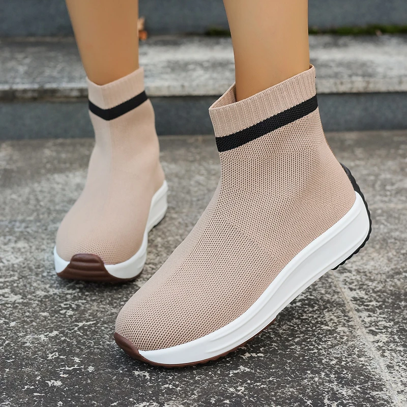 Woman Sneakers Net Shoe New Winter Autumn Socks Sneaker Fashion Casual Running for Female Sport Shoes Cotton Fabric Mesh Tennis