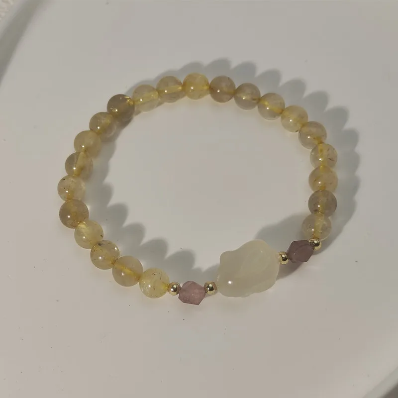 Natural citrine with lychee frozen rabbit bracelet, national style crystal bracelet, bracelet for women