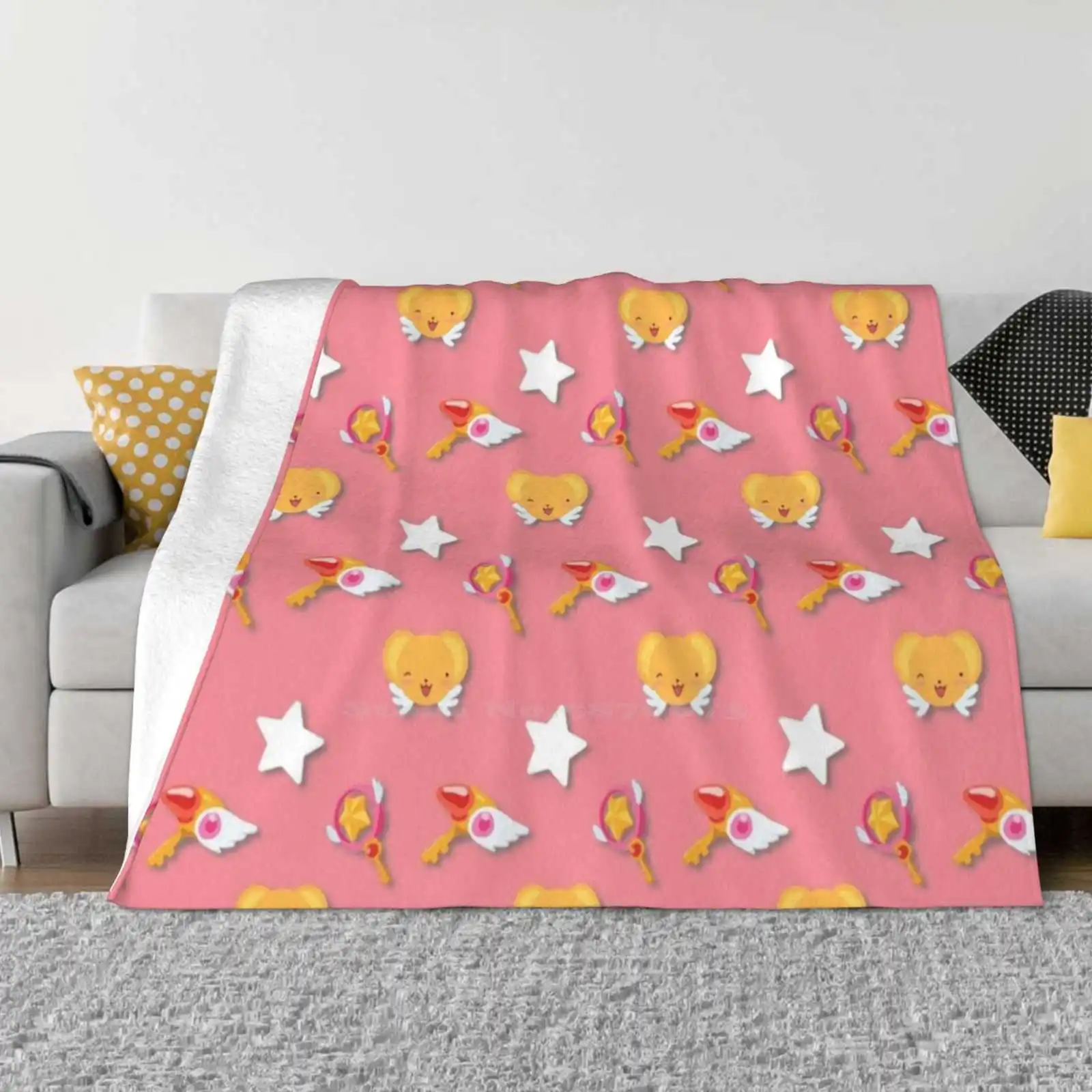 Card Captor Sakura Pattern Blanket Soft Warm Travel Portable Blanket Cardcaptors Cardcaptor Sakura Keroberos Clow Key Star