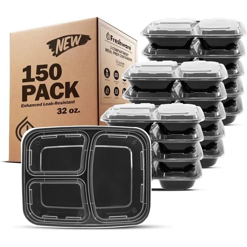 

Authenticity guarantee.Prep Containers [150 Pack] 3 Compartment with Lids, Food Containers, Lunch Box, Stackable, Bento Box, Mic