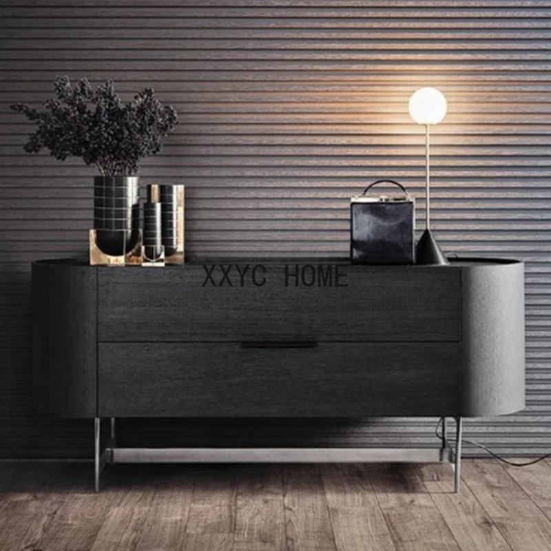 

yj Italian Sideboard Chest of Drawers Nordic Light Luxury Smoked Wood Sideboard Entrance Cabinet Storage Cabinet