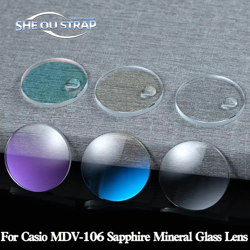 MDV-106 Espejo de zafiro Casio MDV-106 Swordfish Reemplazo Lente de cristal mineral de zafiro MDV-106 Esfera Transparente Luz roja y azul