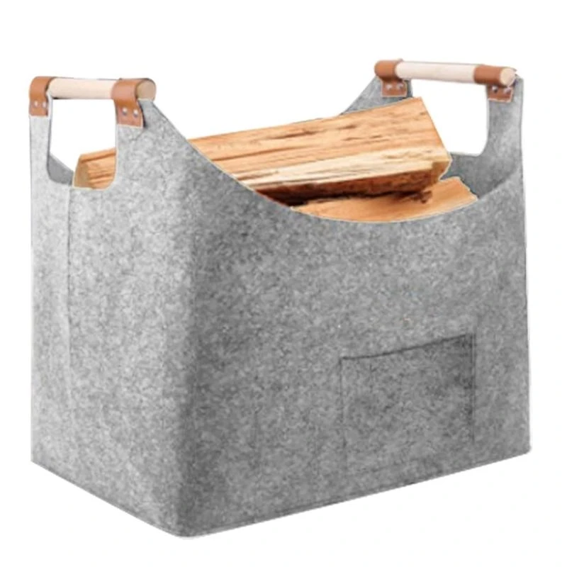 

652F Durable Firewood Storage Bag Thick Dark/Light Gray Felt Firewood Container Easy to Clean and Transport Bags