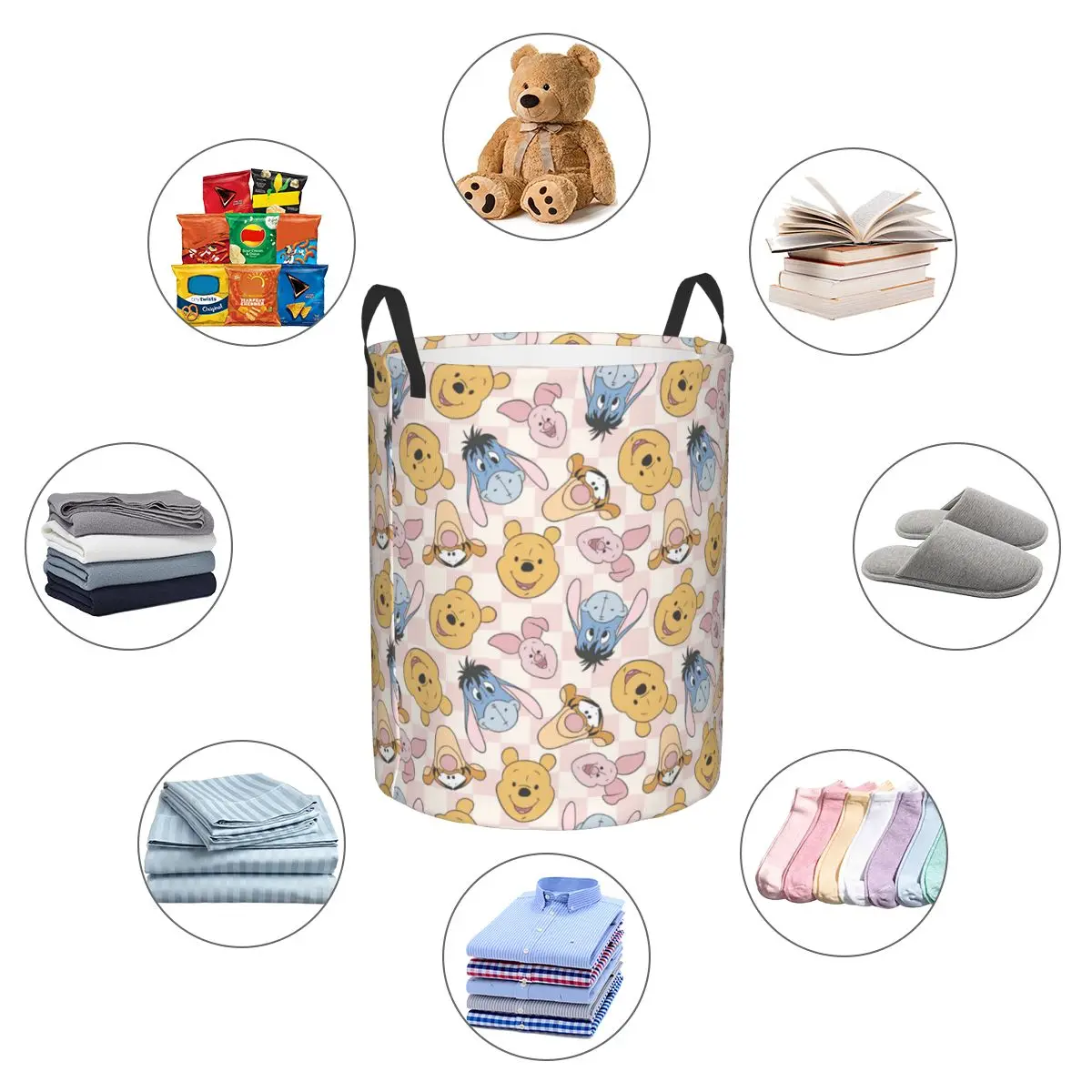 Kawaii Winnie The Pooh Kids Toys Storage Basket for Playhouse Decor Gift Laundry Hamper Baskets