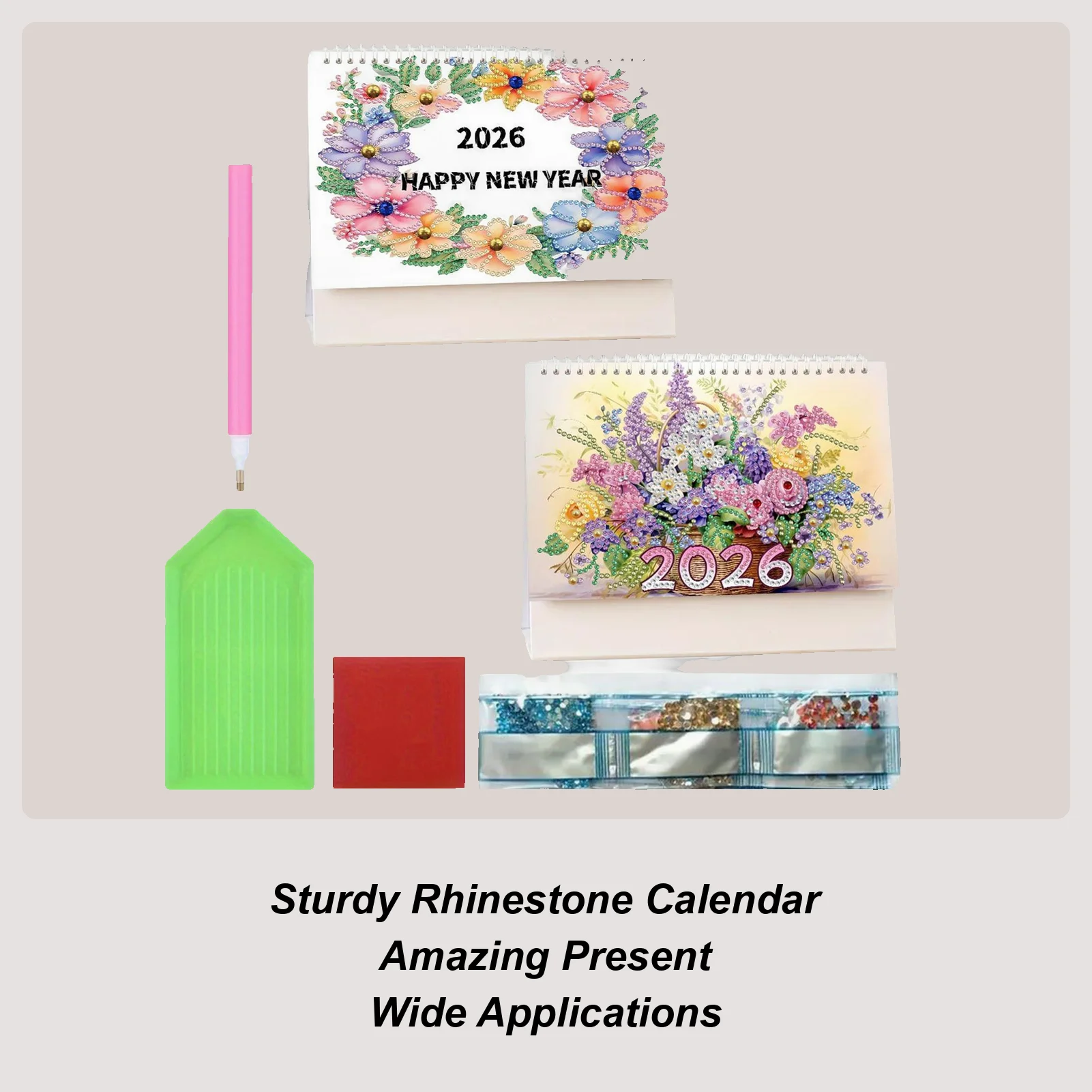 

Цветочная тема, художественный календарь со стразами, 2026 12 месяцев, планировщик, декор, настольный календарь с бриллиантами и картинками для взрослых, подростков, ремесло