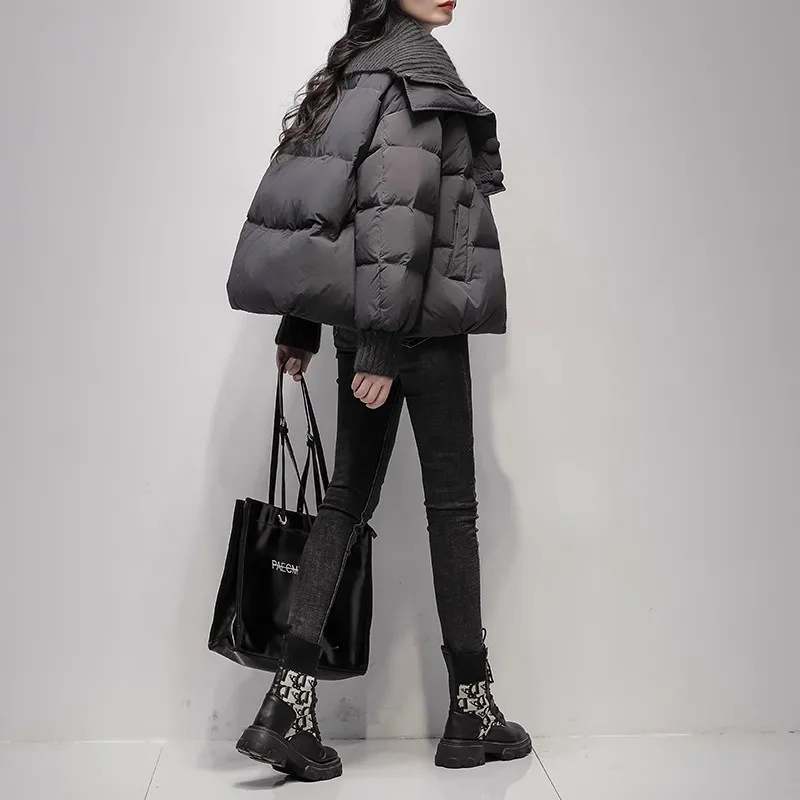 Short Knitted Down Jacket for Women 2025 Winter New Korean Edition 90 White Duck Down Coats Female Warm Parka Outwear Tops